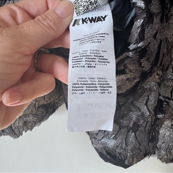 NWOT K-Way Lily Silver Metallic Faux Fur Thermal Zip up Jacket 7 / M Rare! - Picture 8 of 9